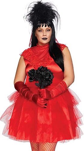 Plus Size Scary Beetlejuice Costume for Women Red Bride Dress