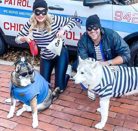 Family Halloween Costumes with Dog Cops and Robbers