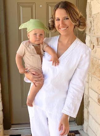 Mom and Baby Halloween Costumes Princess Leia and Baby Yoda from Star Wars