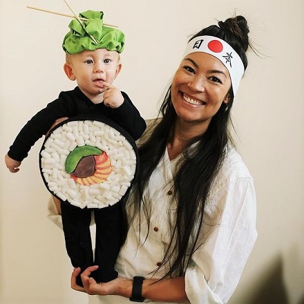 Mom and Baby Halloween Costumes Sushi Chef and Sushi