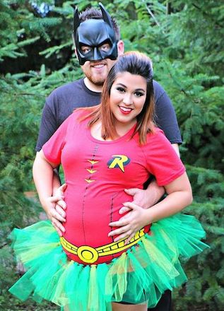 Pregnant Halloween Costume Robbin and Batman Superheroes