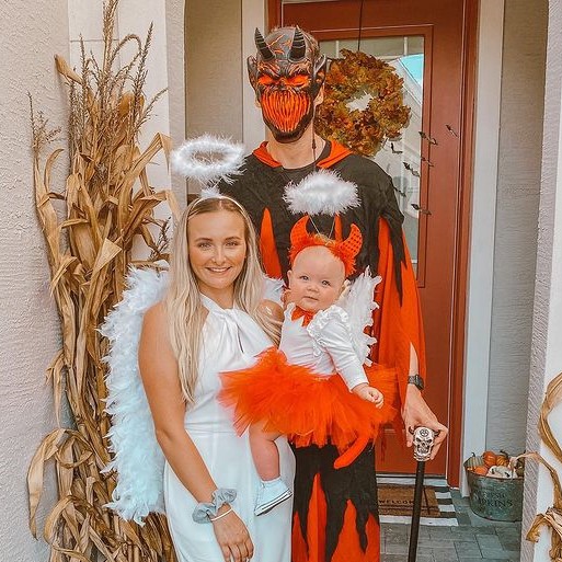 family and baby Halloween costumes devils and angels