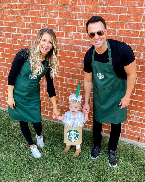 Family with Baby Costumes Starbucks Workers