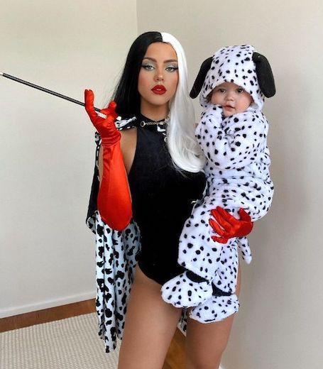 Mom and Son or Daughter Halloween Costume Idea Cruella and Dalmatian