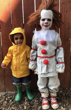 Scary Sibling Halloween Costumes Pennywise and Georgie