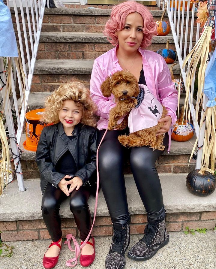 Dog and Owner costumes Grease Pink Lady