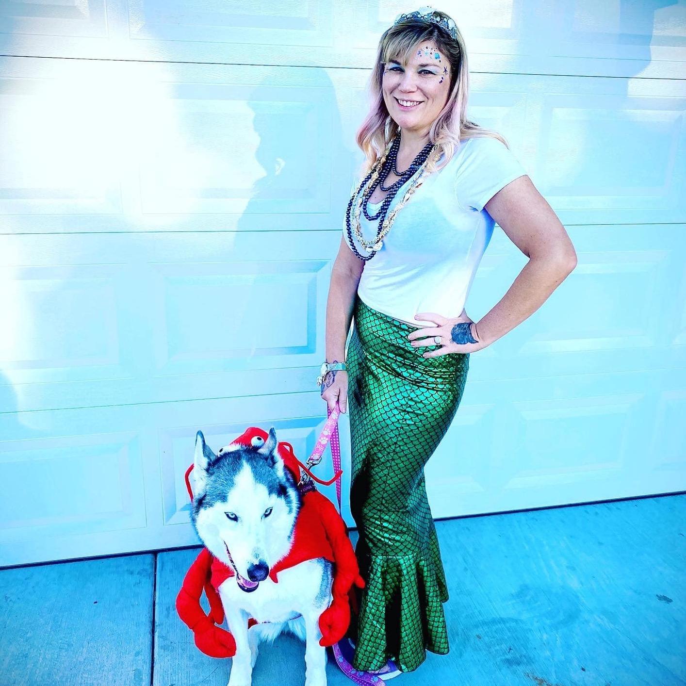 Large Dog and Owner Halloween Costume Idea Mermaid and Lobster