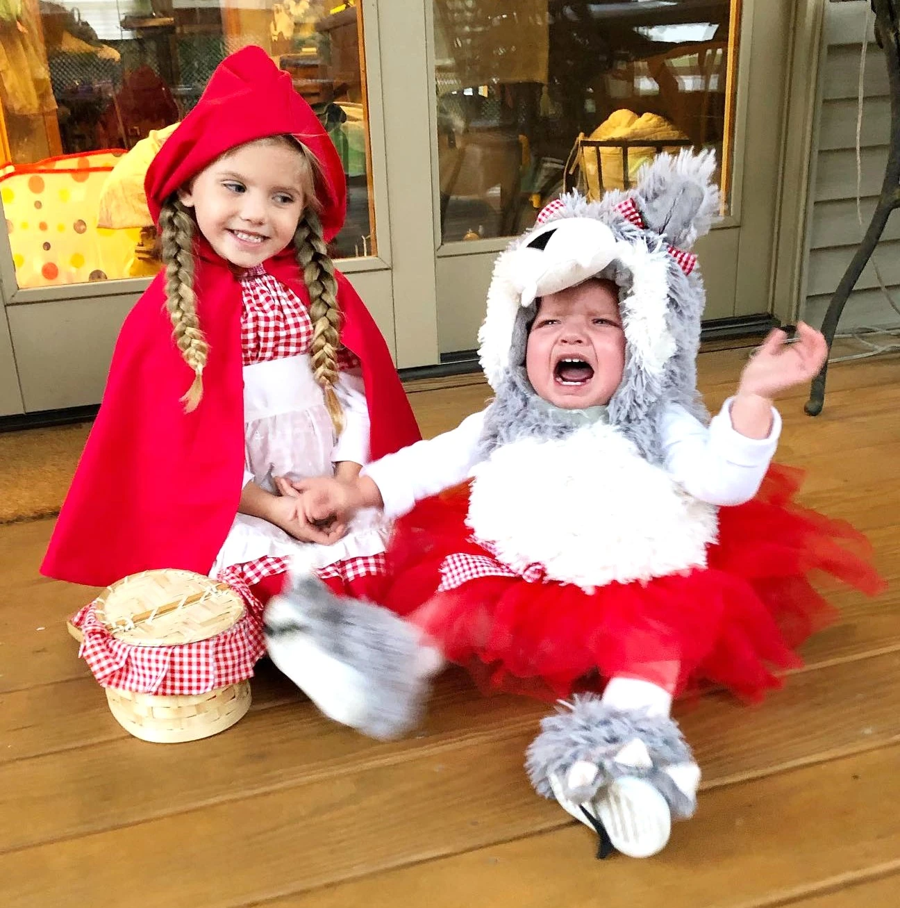 sibling Halloween costumes Red Riding Hood and Big Bad Wolf