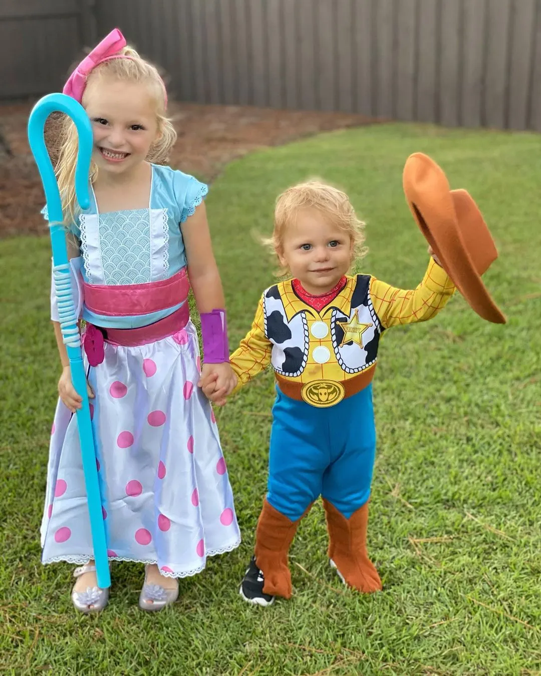 toddler sibling Halloween costumes Bo Peep and Woody