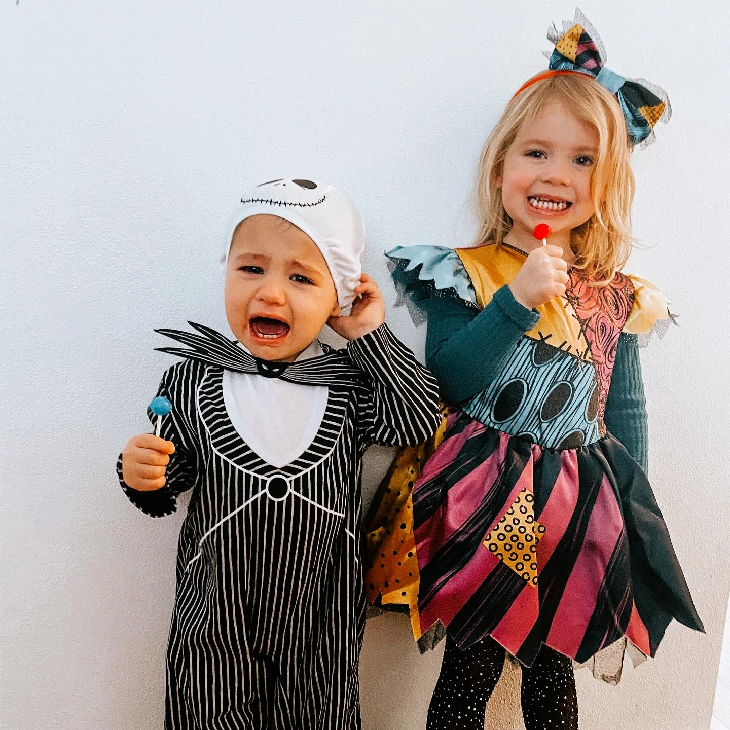 toddler sibling Halloween costumes Sally and Jack Skellington