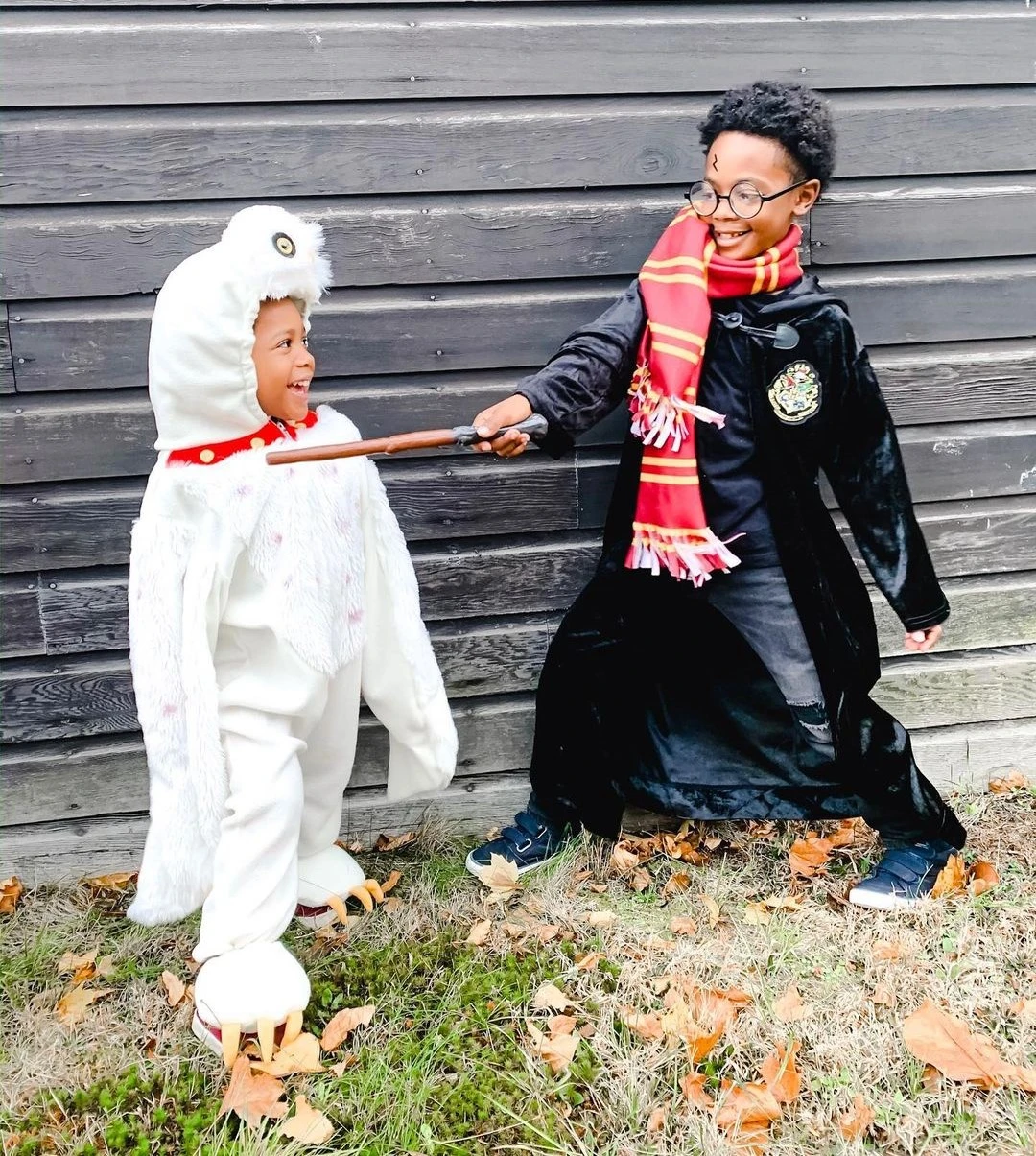 toddler sibling costumes Hedwig and Harry Potter