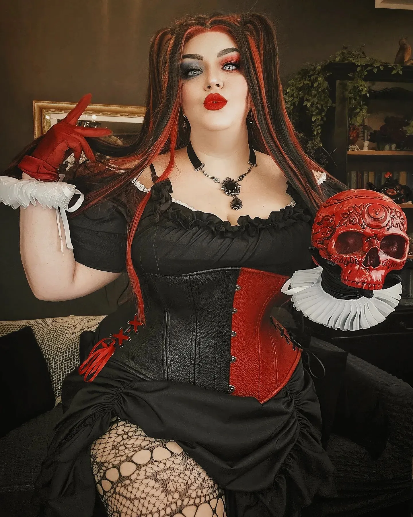 DIY Harley Quinn costume with a black corset