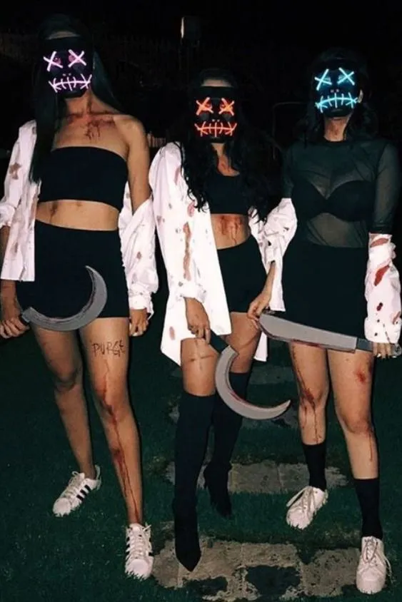 female trio Halloween costumes + The Purge female costumes