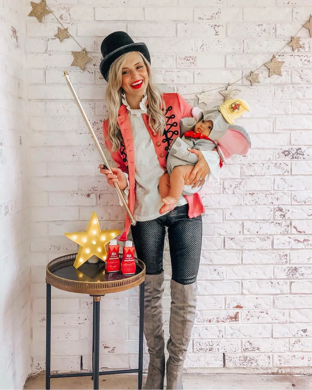 mom and baby Halloween costumes + ringleader and baby elephant costumes